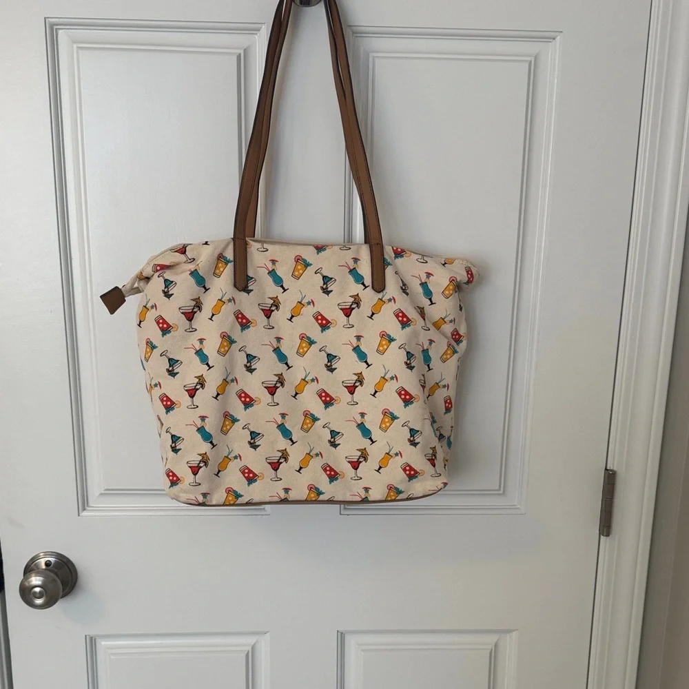 Sonoma Chic Cream Tote Bag with Colorful Pattern